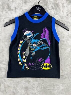 Vintage Warner Bros Batman  T Shirt Tank Top Youth Size 6 Black Fade 90's AOP